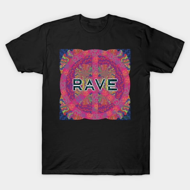 Psychedelic Rave Flyer with Peace Symbol T-Shirt by KateVanFloof